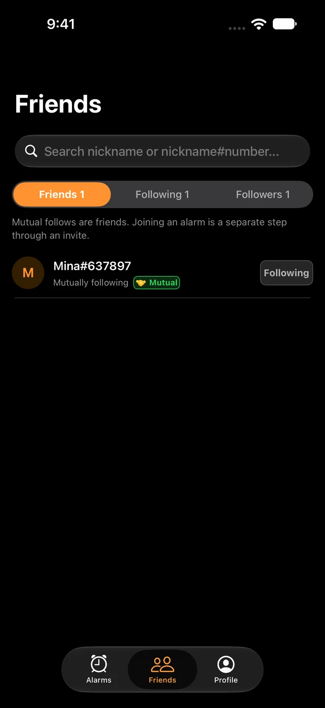 Actual iOS screen · finding and following friends