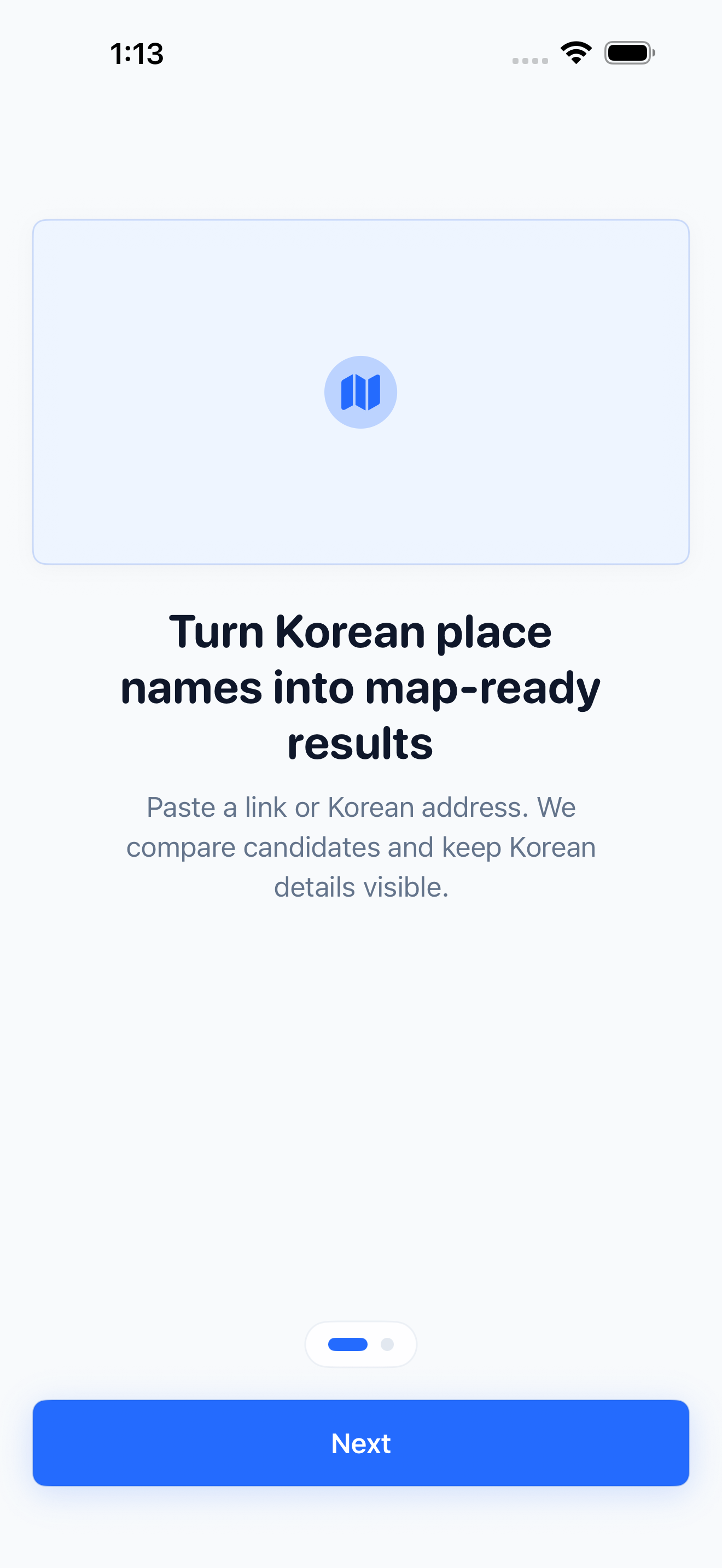 Onboarding — transformer les lieux coréens en résultats prêts pour les cartes